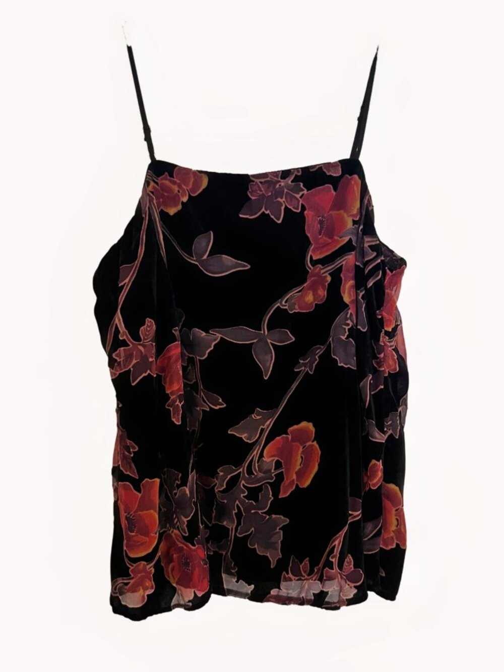Black Velvet Floral Cami with Red Floral Print
